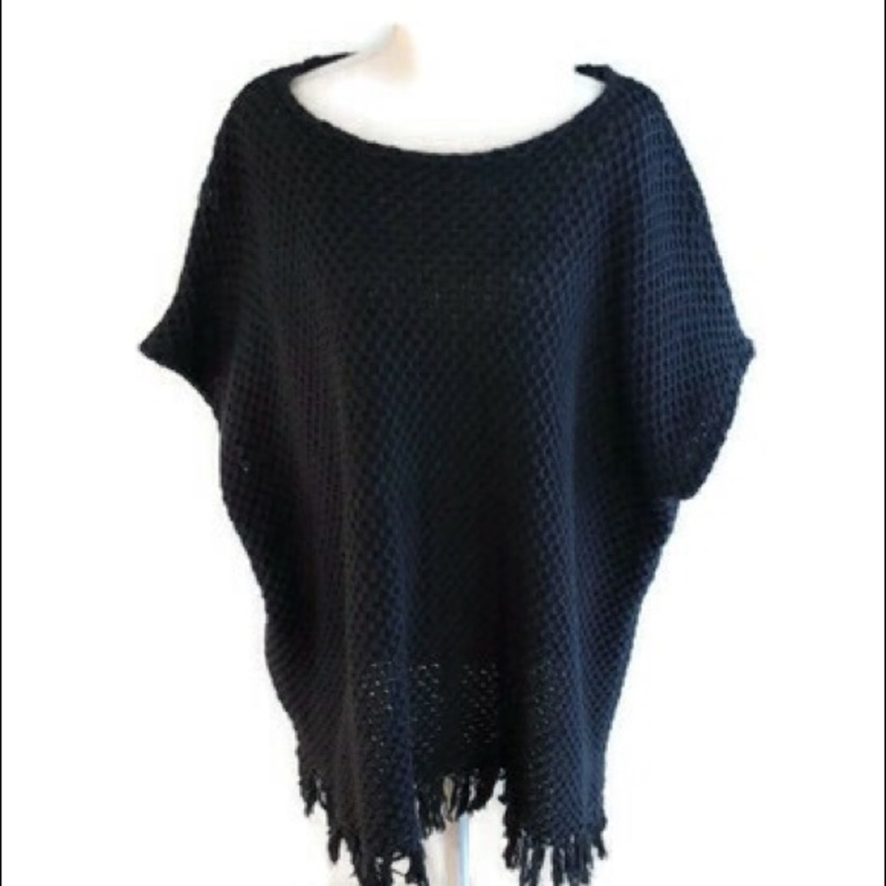 Babette Blue 100% Cotton Poncho with fringe